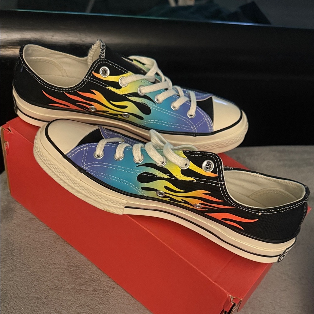 Converse Kids Sneakers - Blue and Black with Flame Design